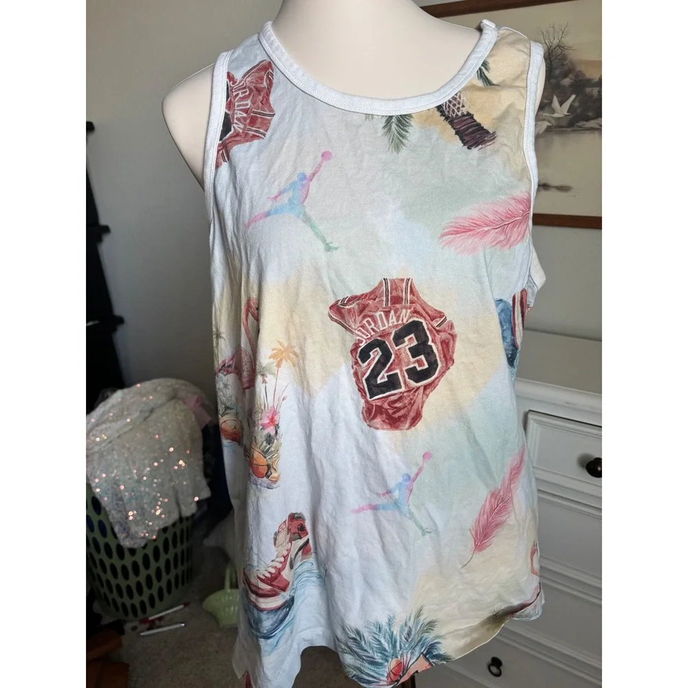 Jordan Brand Tank Top Mens Large Tropical Jumpman All Over Print Sleeveless